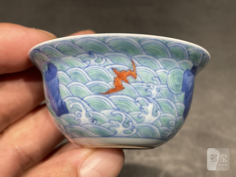 清雍正 斗彩福山寿海杯一对 - 图11